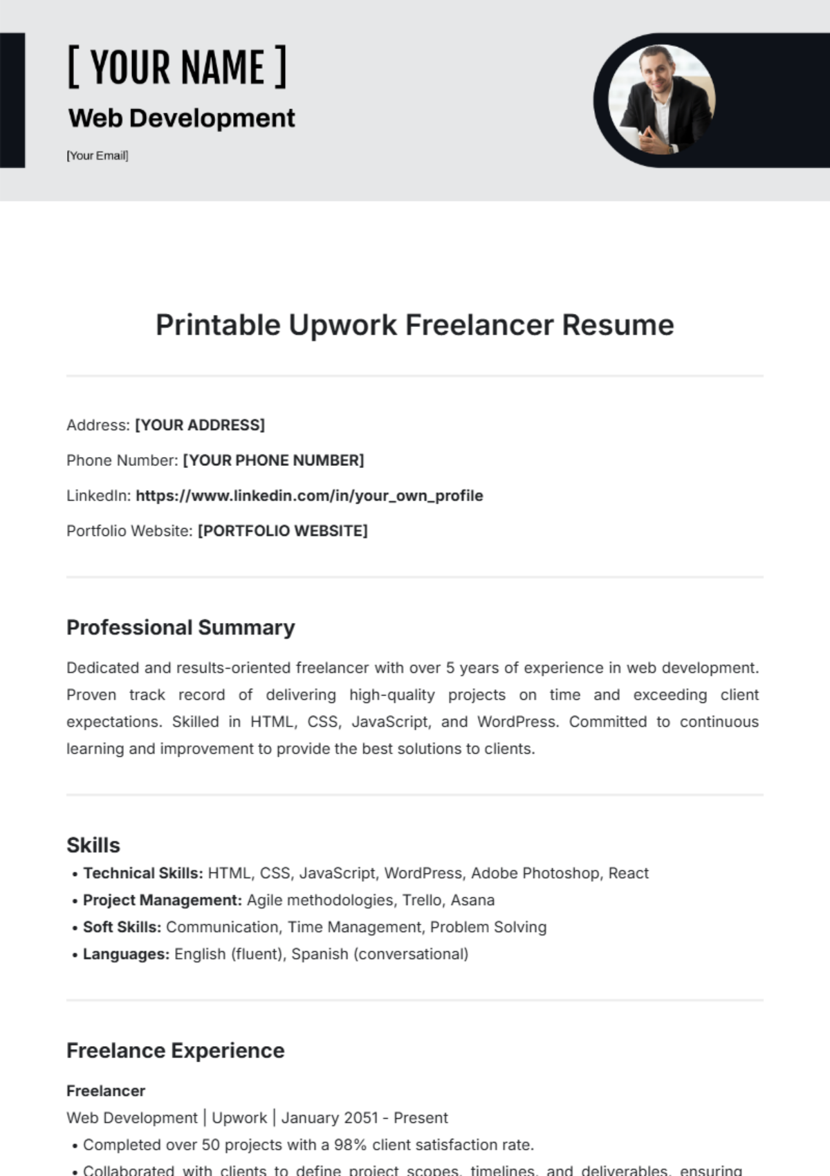 Printable Upwork Freelancer Resume Template - Edit Online & Download