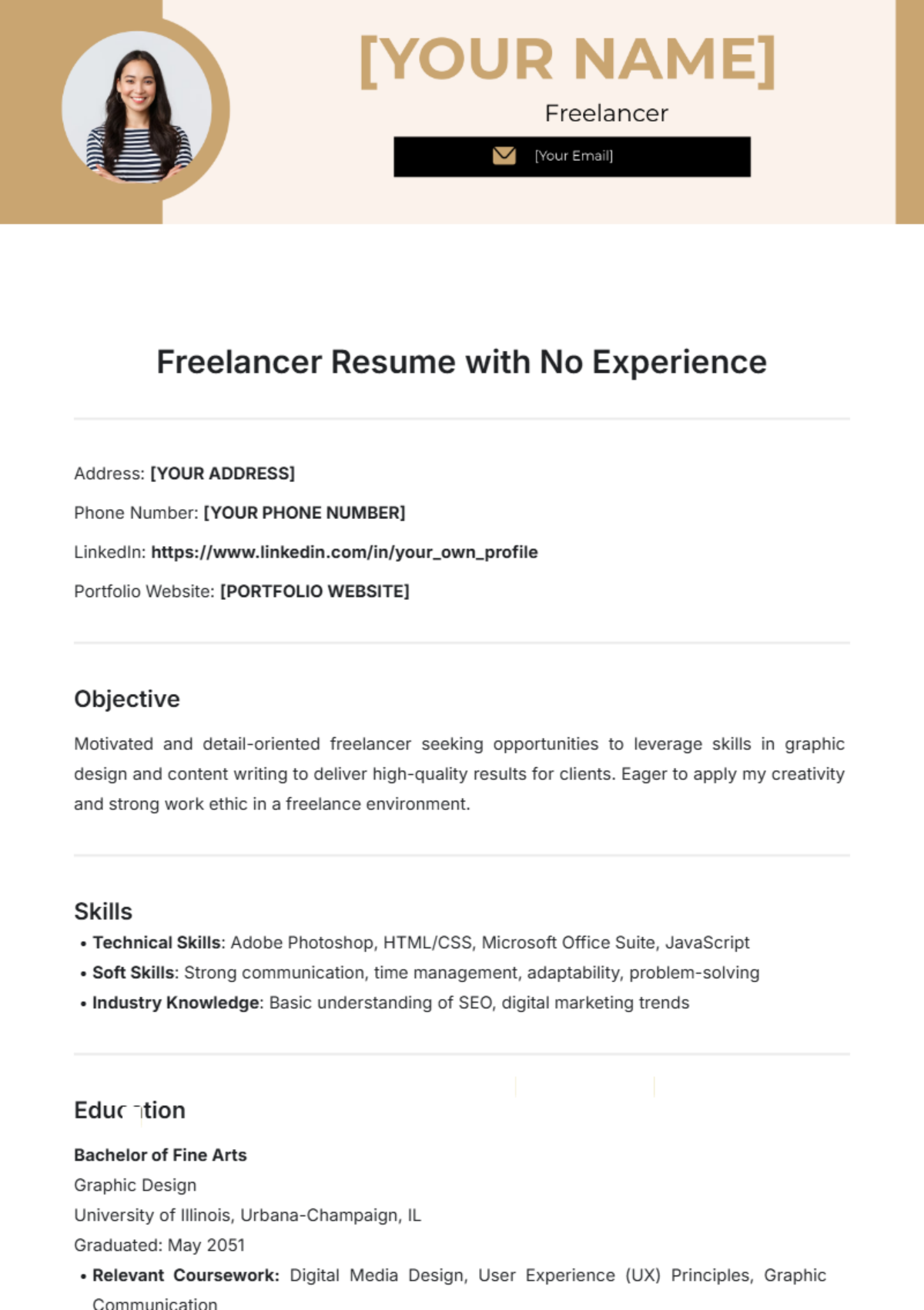 Freelancer Resume with No Experience Template - Edit Online & Download