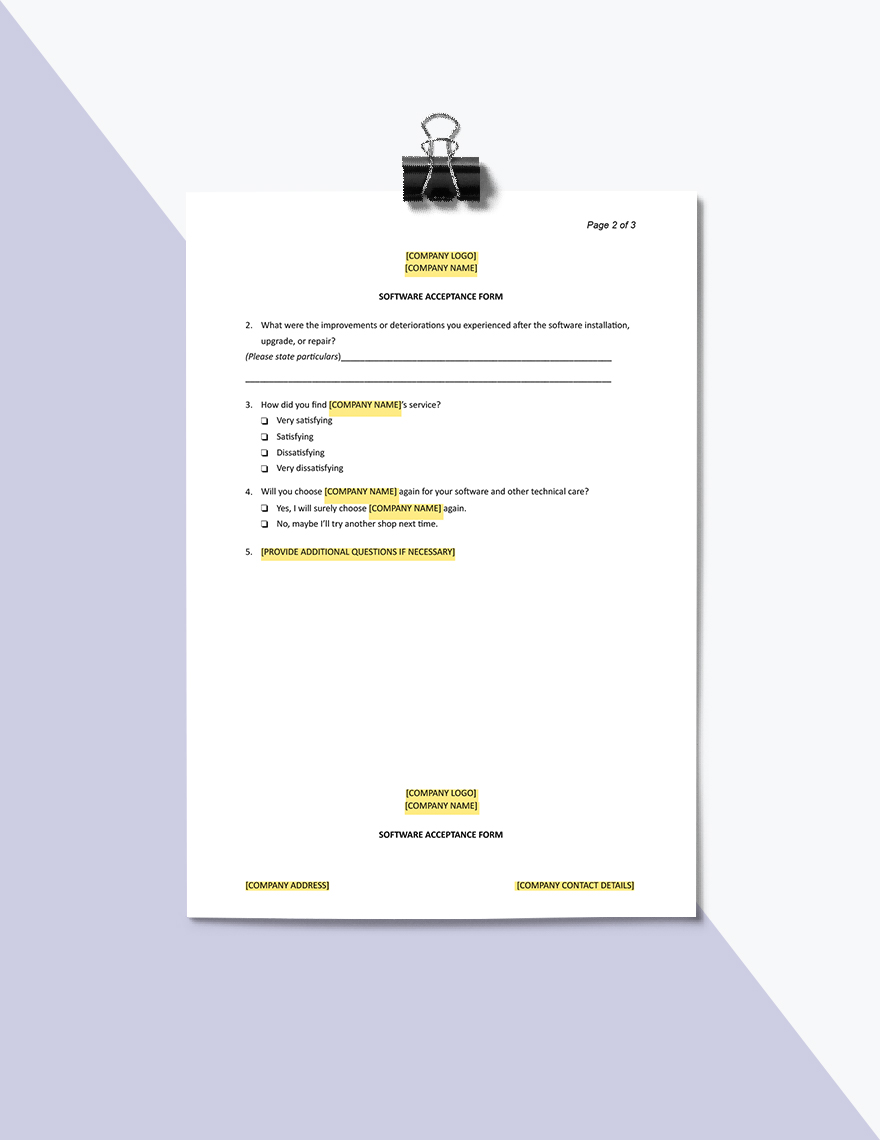 Software Acceptance Form Template