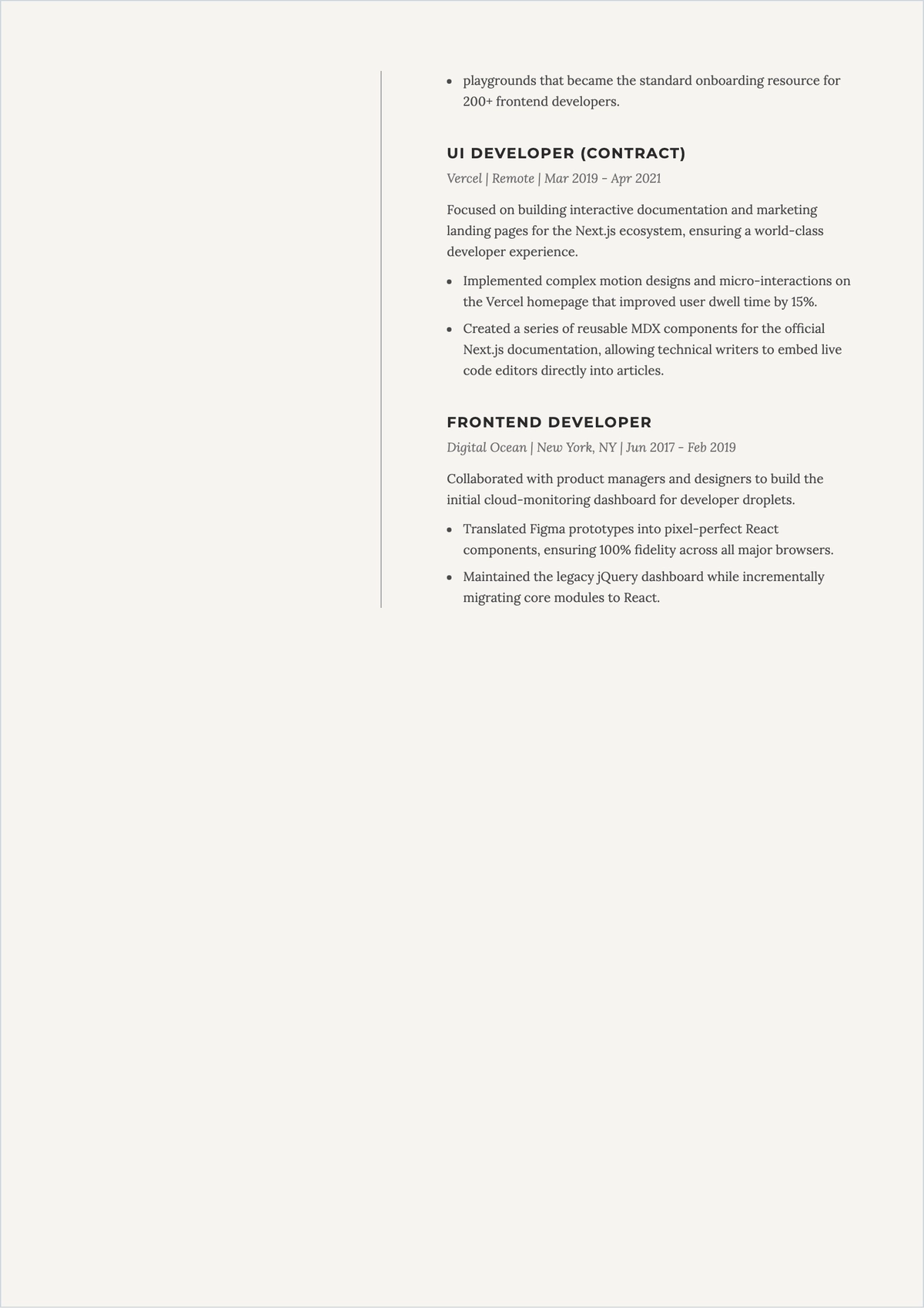 Free UI Developer Freelancer ATS Resume Template, AI Resume Builder