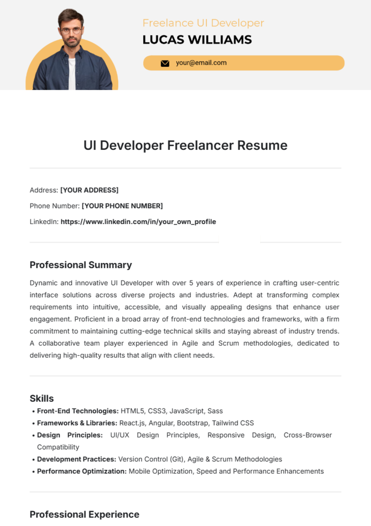 UI Developer Freelancer Resume Template - Edit Online & Download