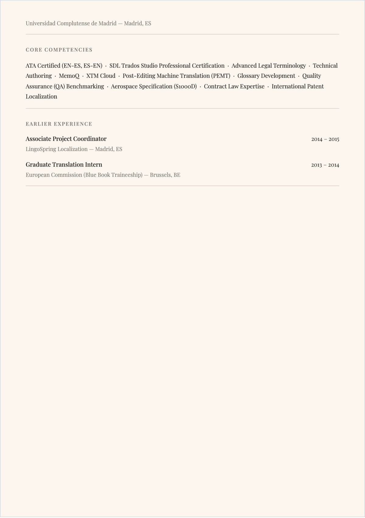 Free Freelancer Translator ATS Resume Template, AI Resume Builder