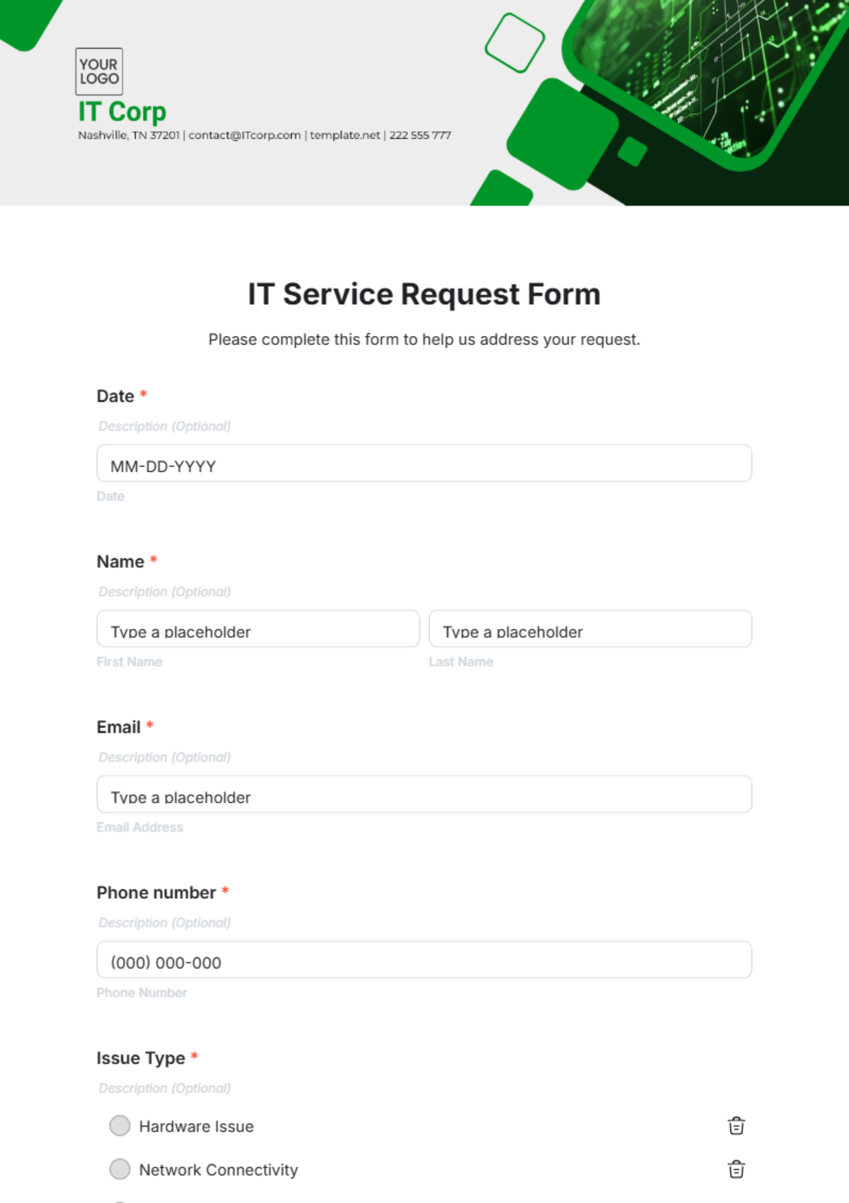 IT Service Request Form Template