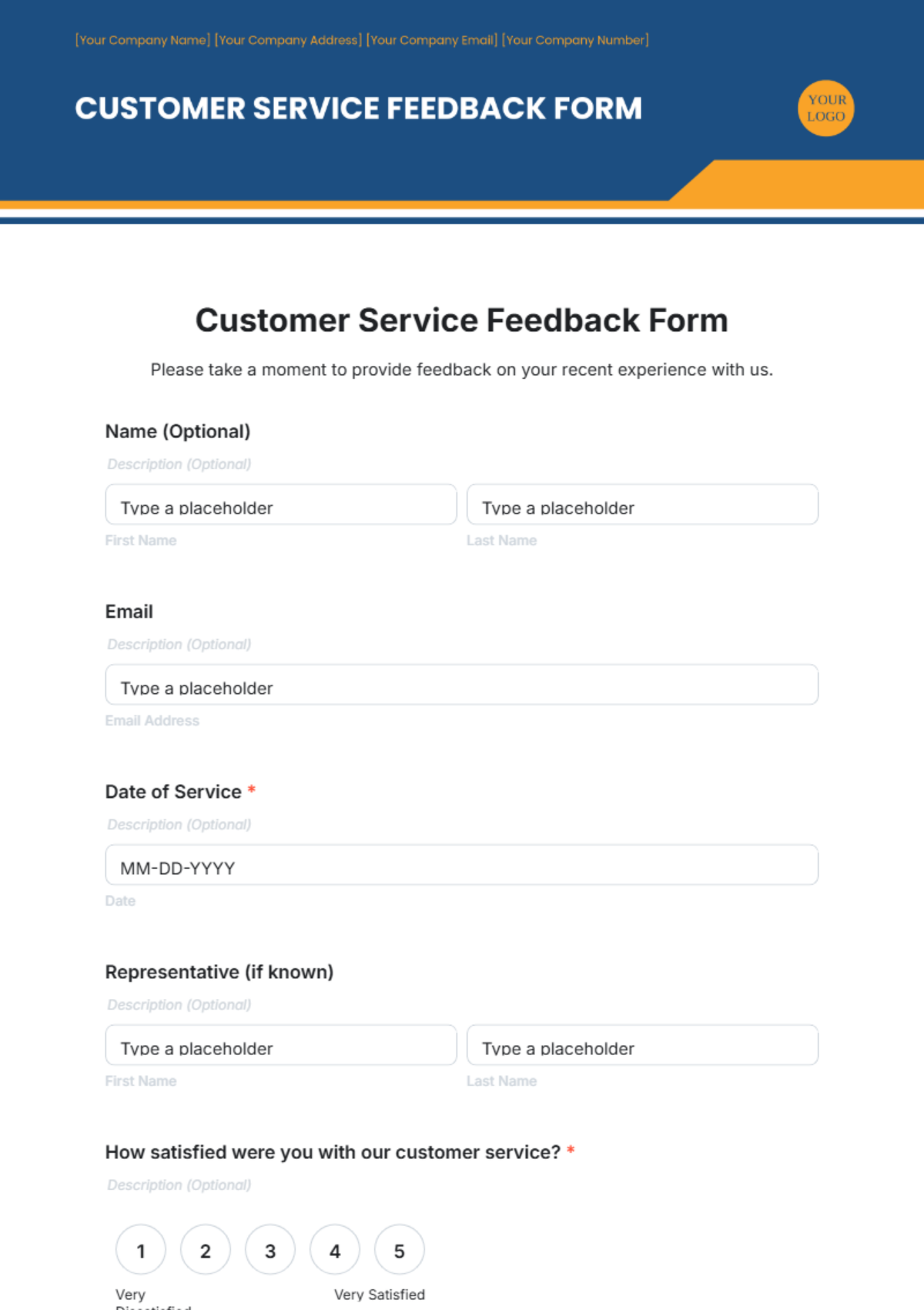 Customer Service Feedback Form Template