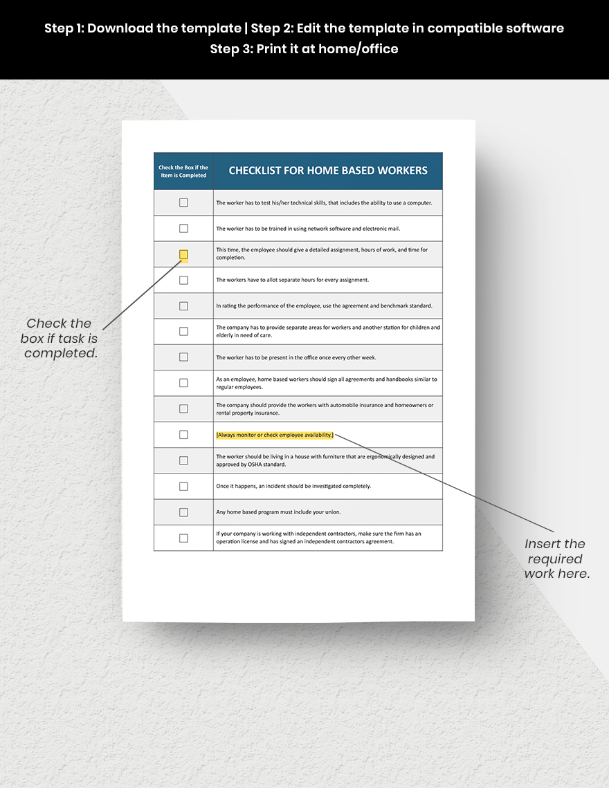 Editable Home Based Worker Checklist 