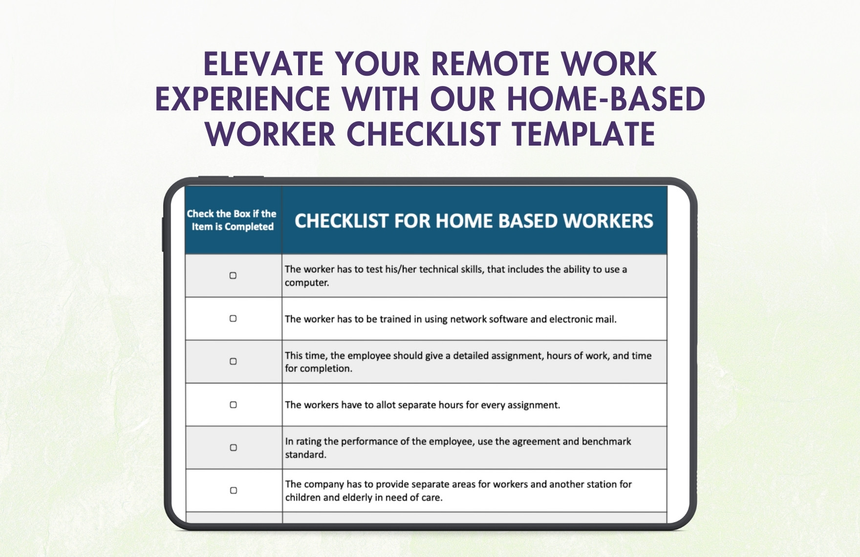 Home Based Worker Checklist Template