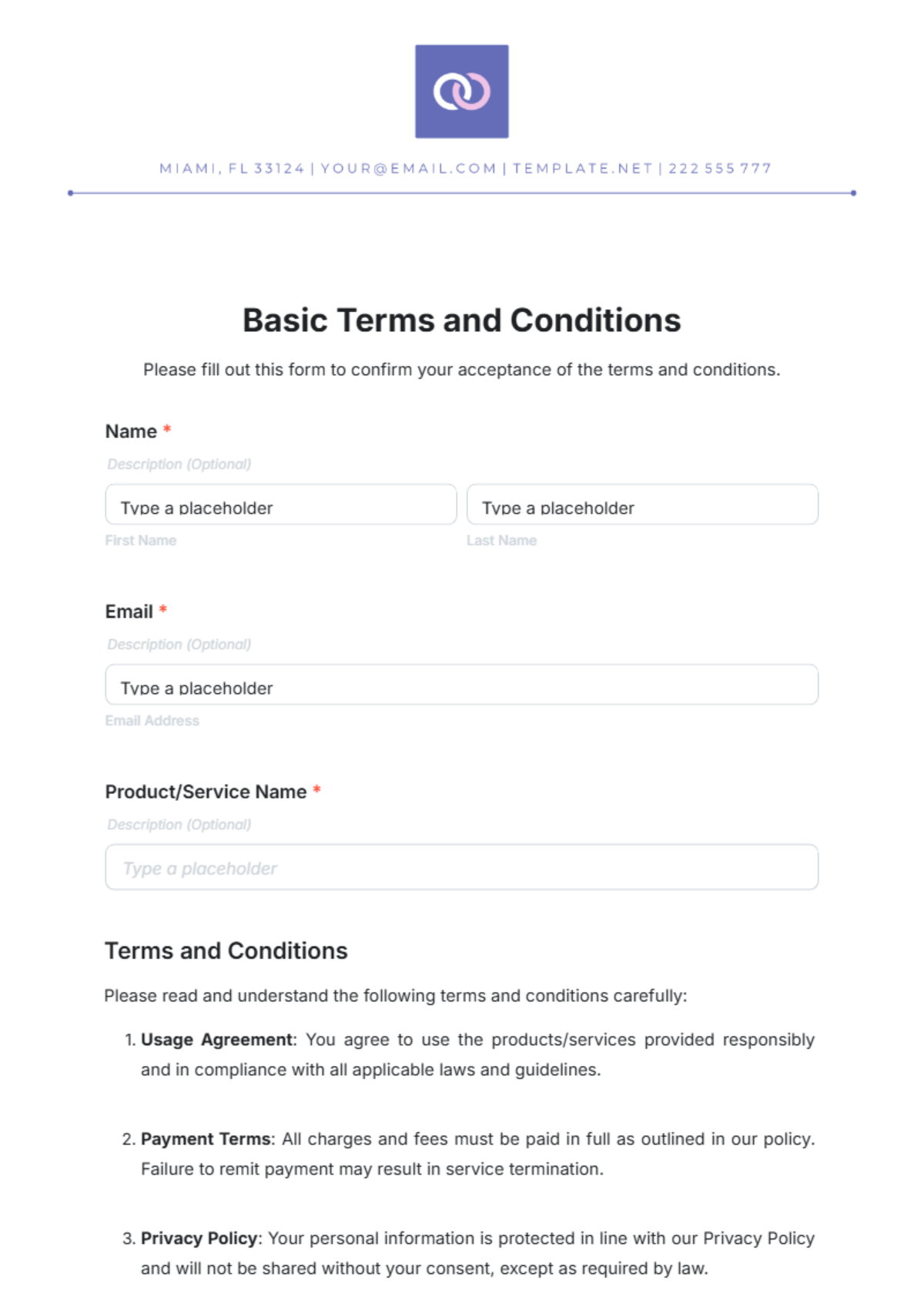 Basic Terms and Conditions Template