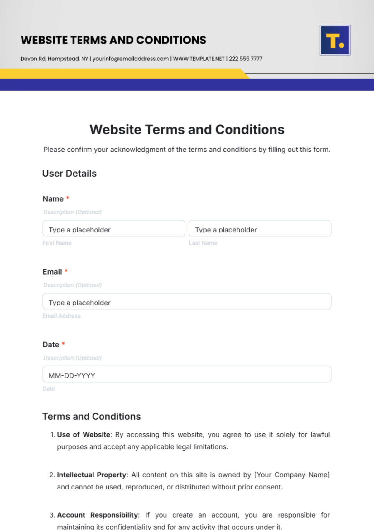 Website Terms and Conditions Template