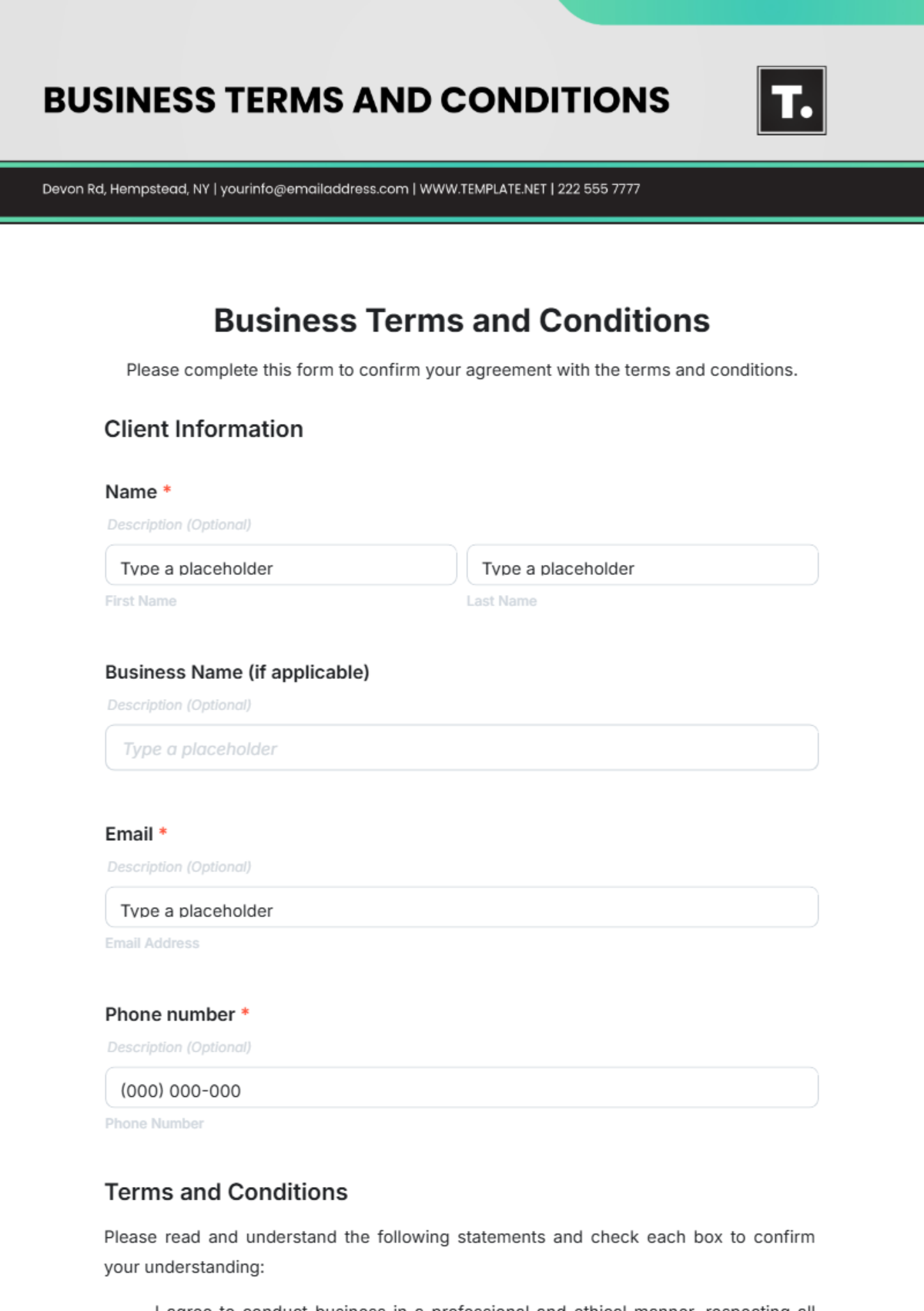 Business Terms and Conditions Template