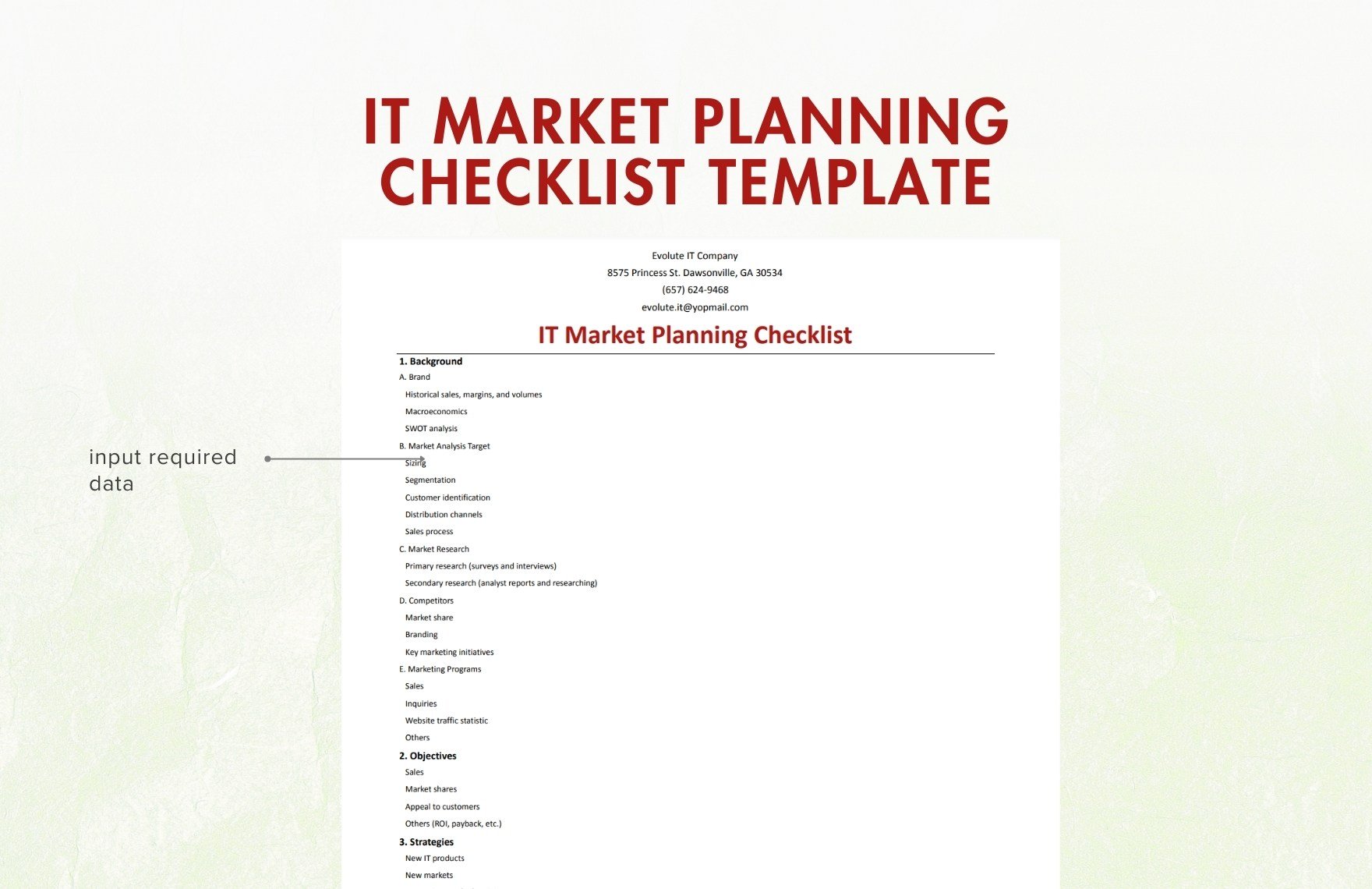 IT Market Planning Checklist Template