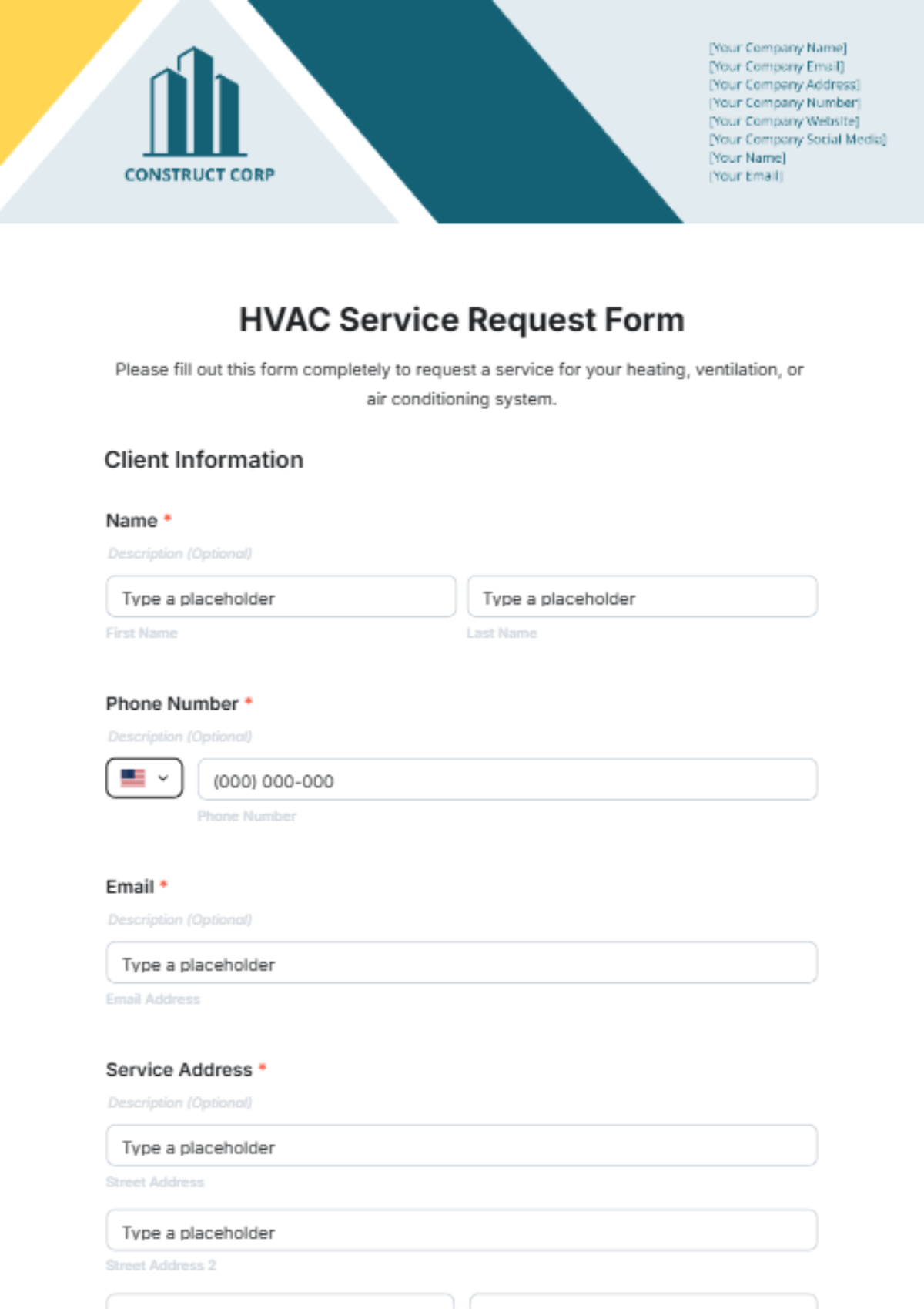 HVAC Service Request Form Template - Edit Online & Download