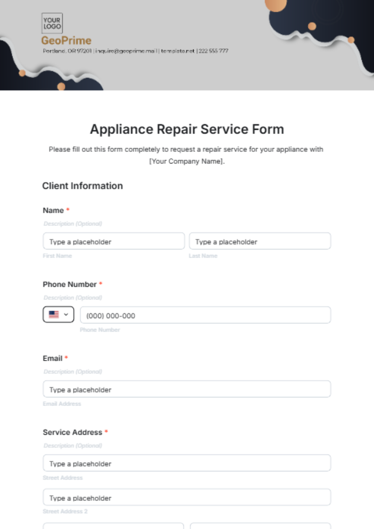 Appliance Repair Service Form Template - Edit Online & Download