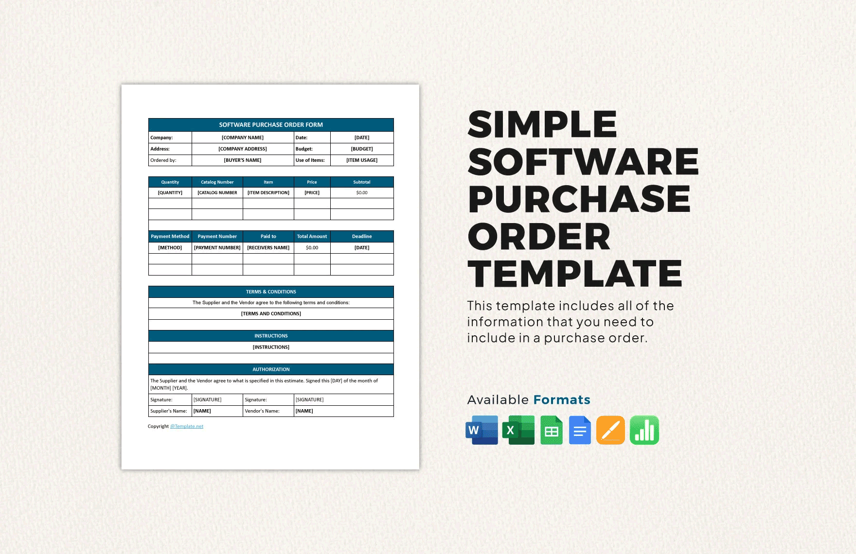 Simple Software Purchase Order Template