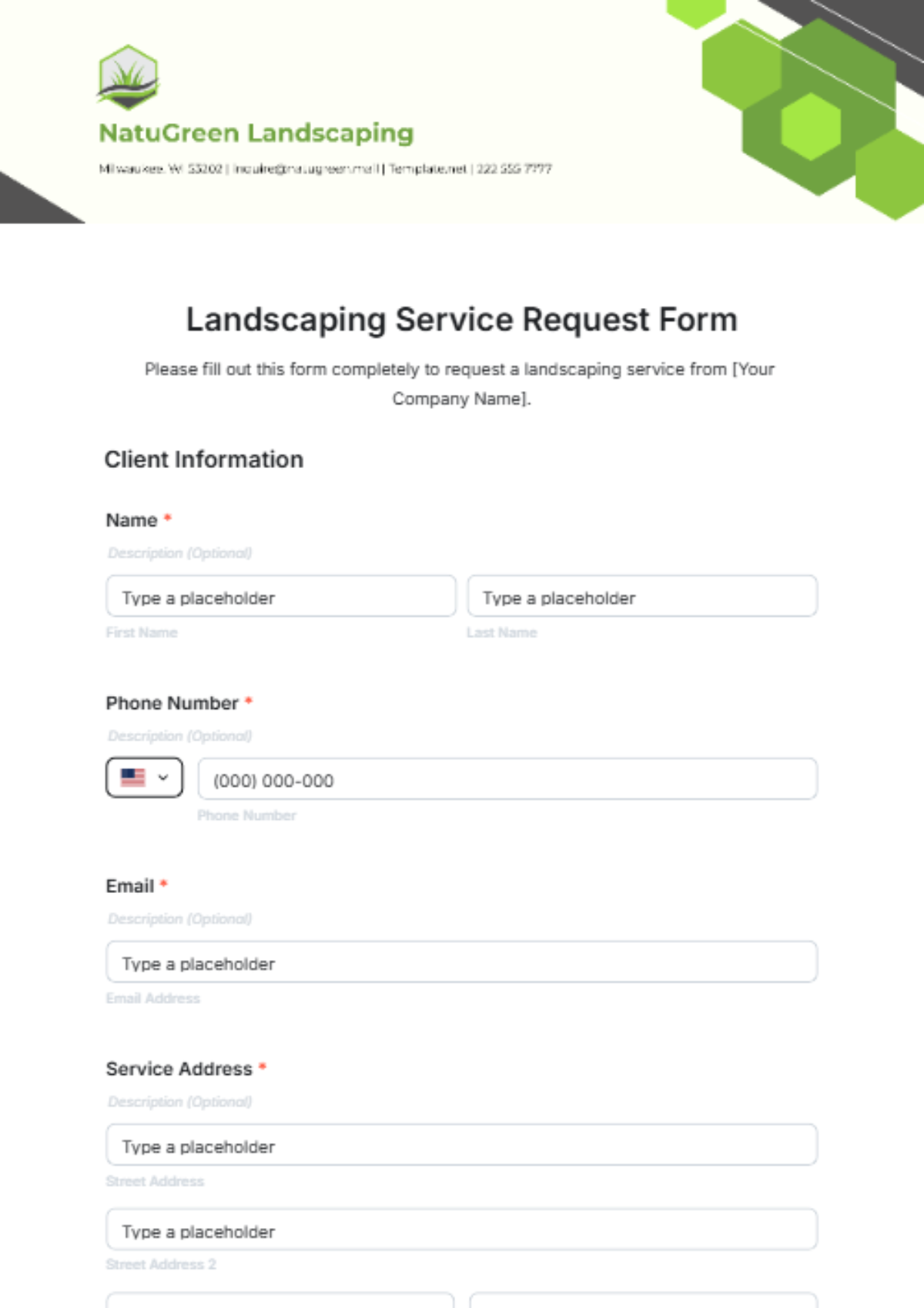 Landscaping Service Request Form Template - Edit Online & Download