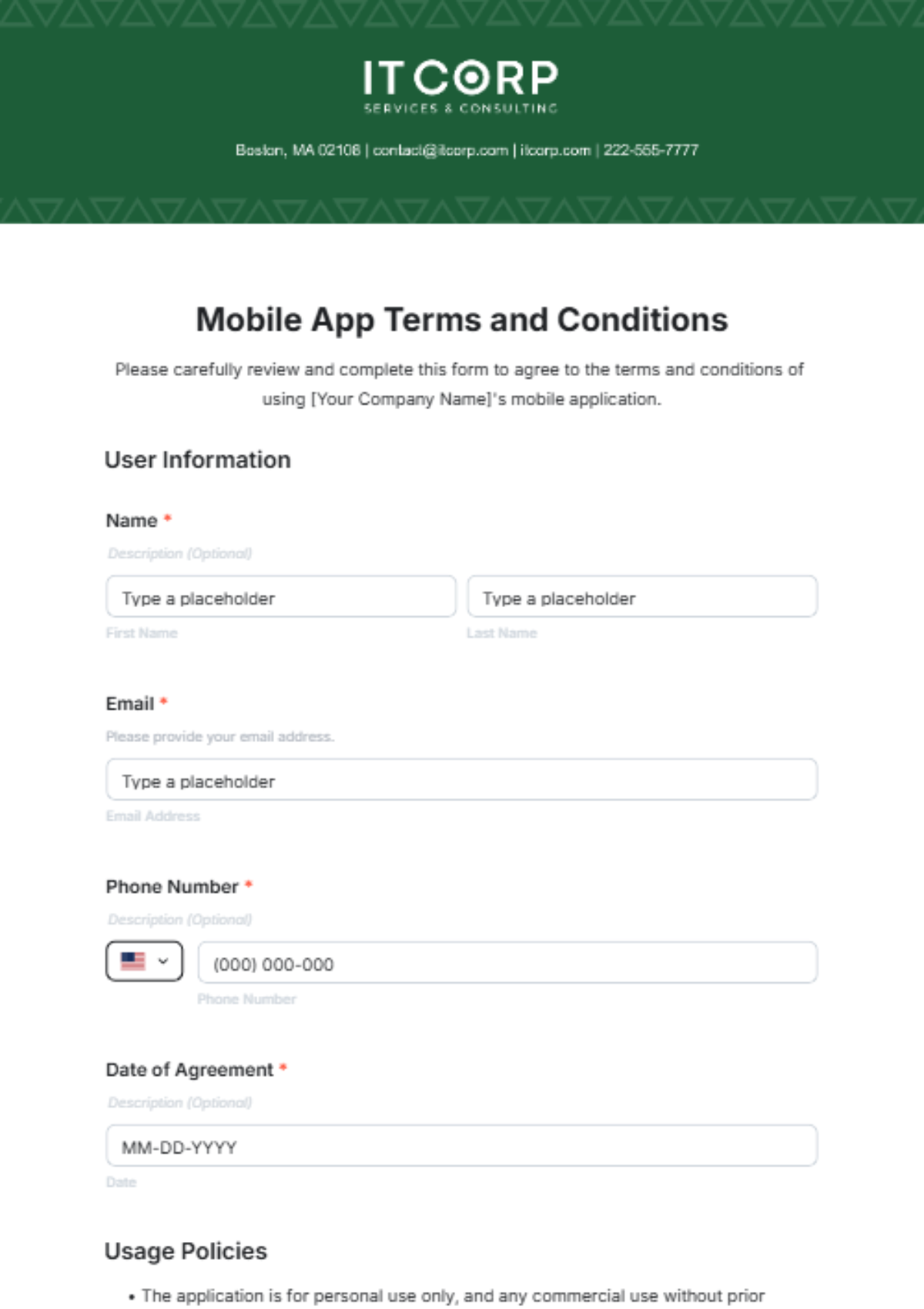 Mobile App Terms and Conditions Template - Edit Online & Download