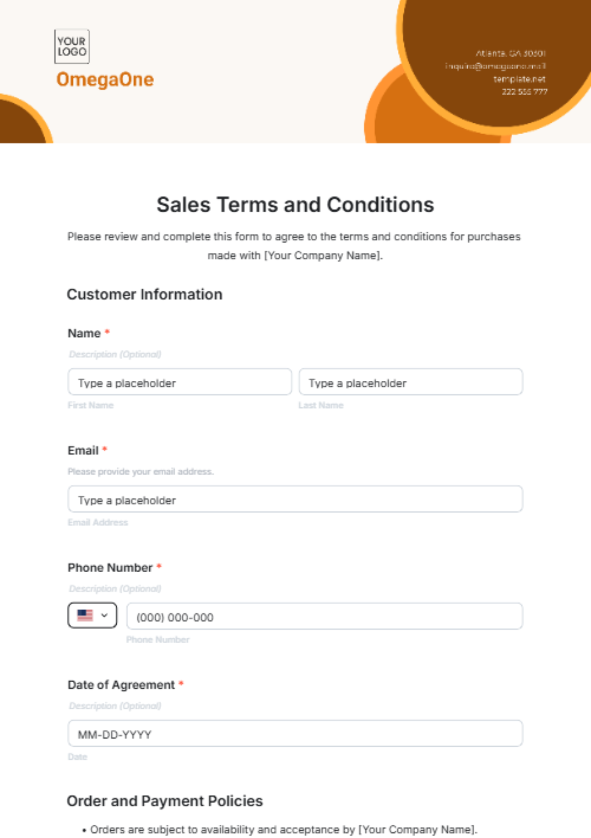 Sales Terms and Conditions Template - Edit Online & Download