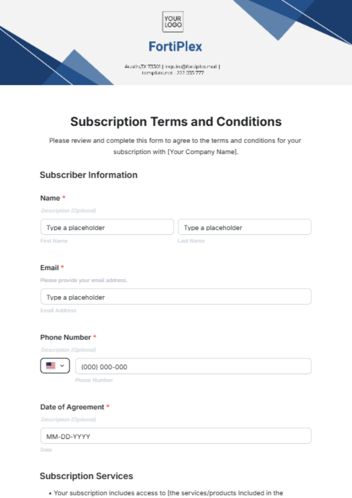 Subscription Terms and Conditions Template - Edit Online & Download