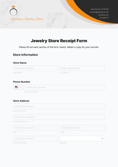Free Jewelry Store Receipt Form Template to Edit Online