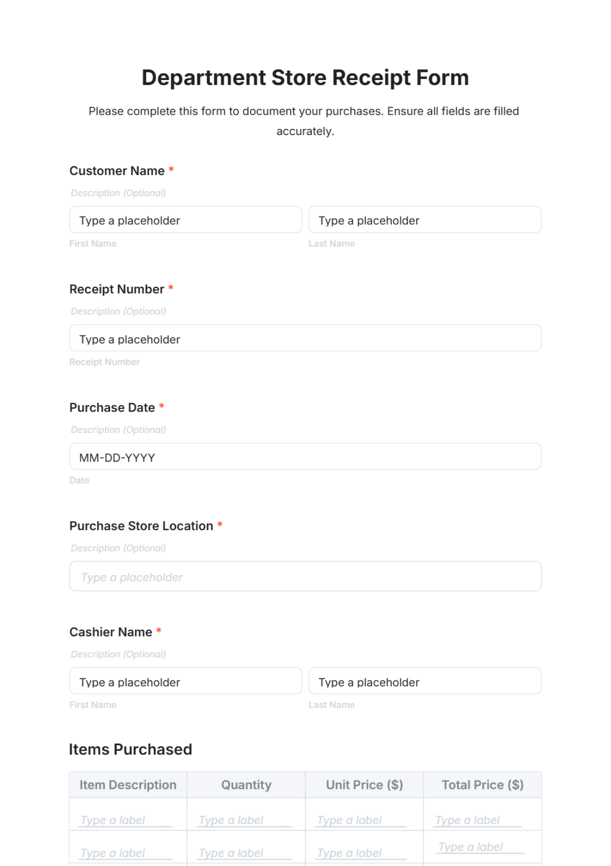 Department Store Receipt Form Template - Edit Online & Download