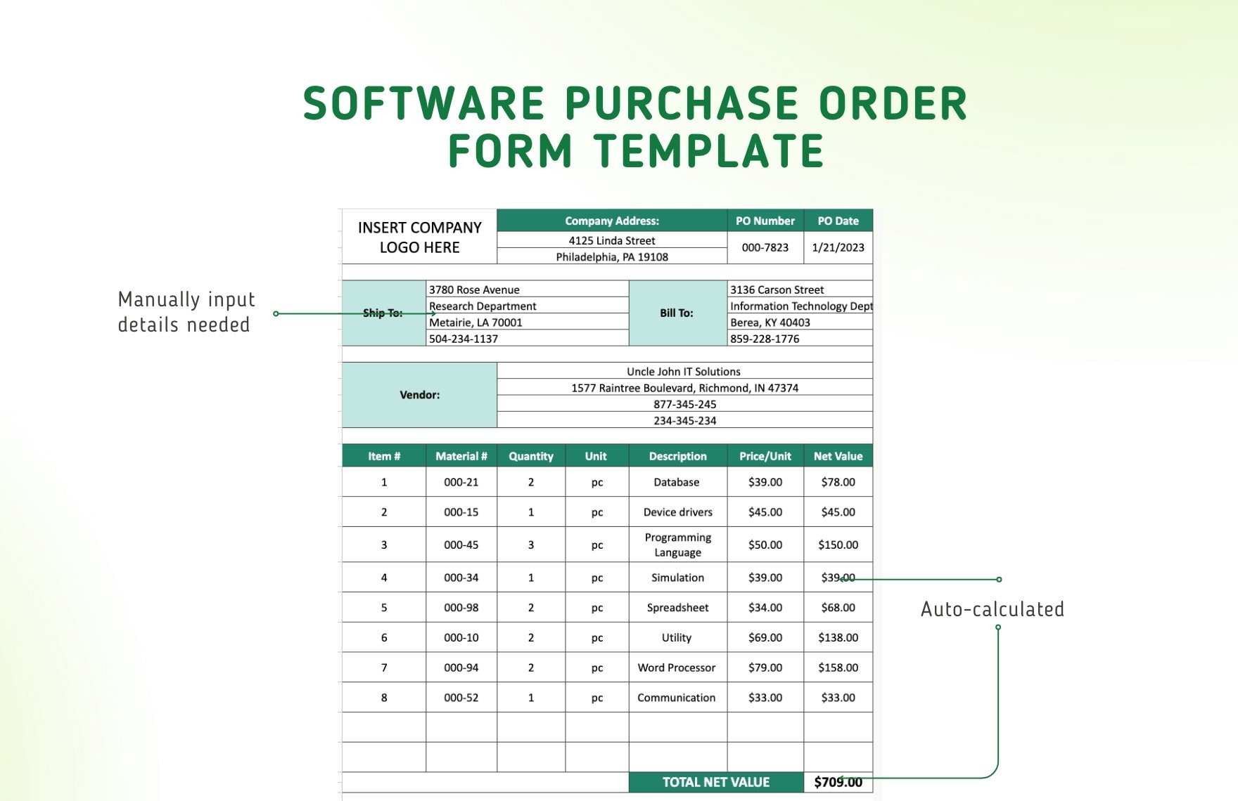 Software Purchase Order Form Template