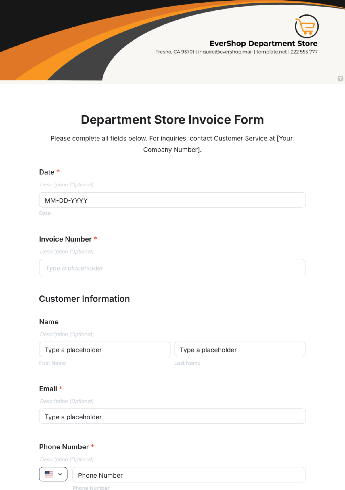 Department Store Invoice Form Template - Edit Online & Download