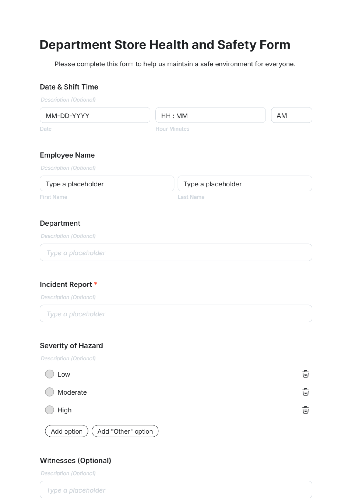 Department Store Health and Safety Form Template - Edit Online & Download