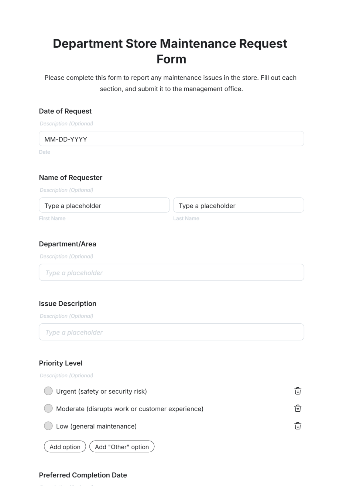 Department Store Maintenance Request Form Template - Edit Online & Download