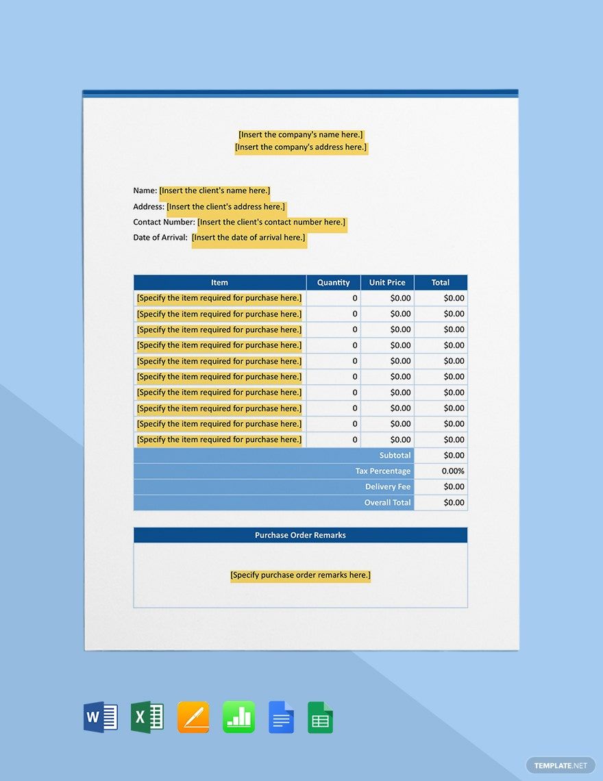 IT Project Purchase Order Template