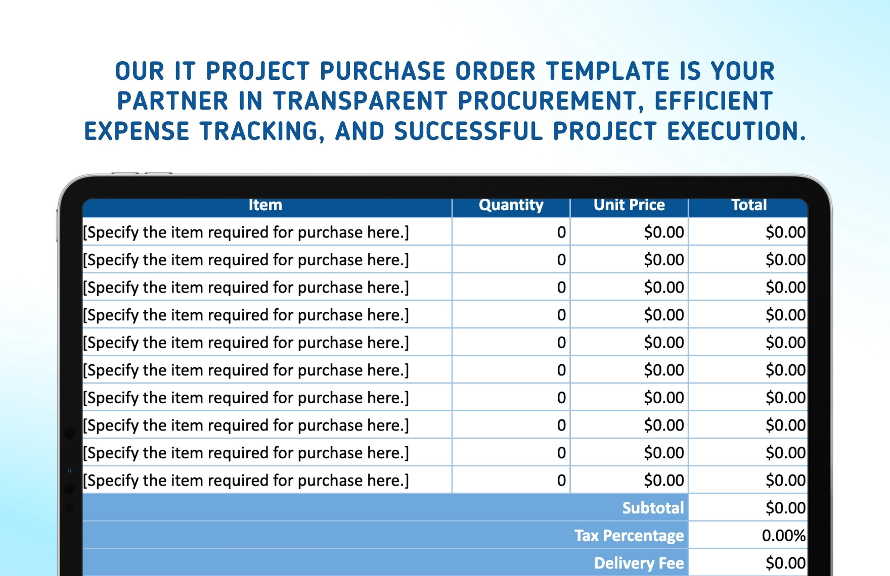 IT Project Purchase Order Template