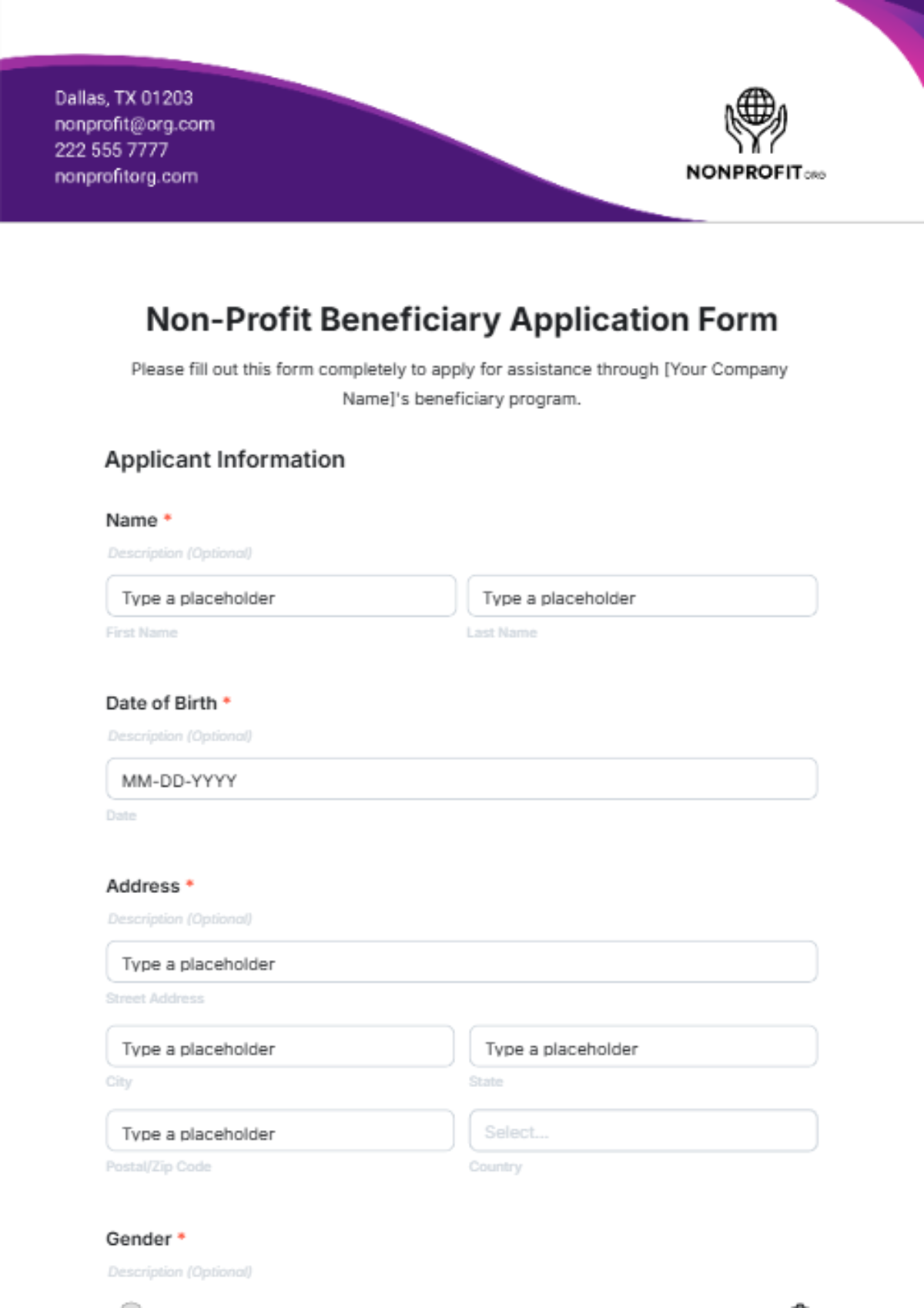 Non-Profit Beneficiary Application Form Template - Edit Online & Download