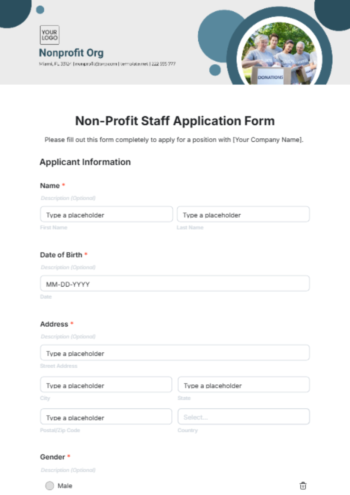 Non-Profit Staff Application Form Template - Edit Online & Download