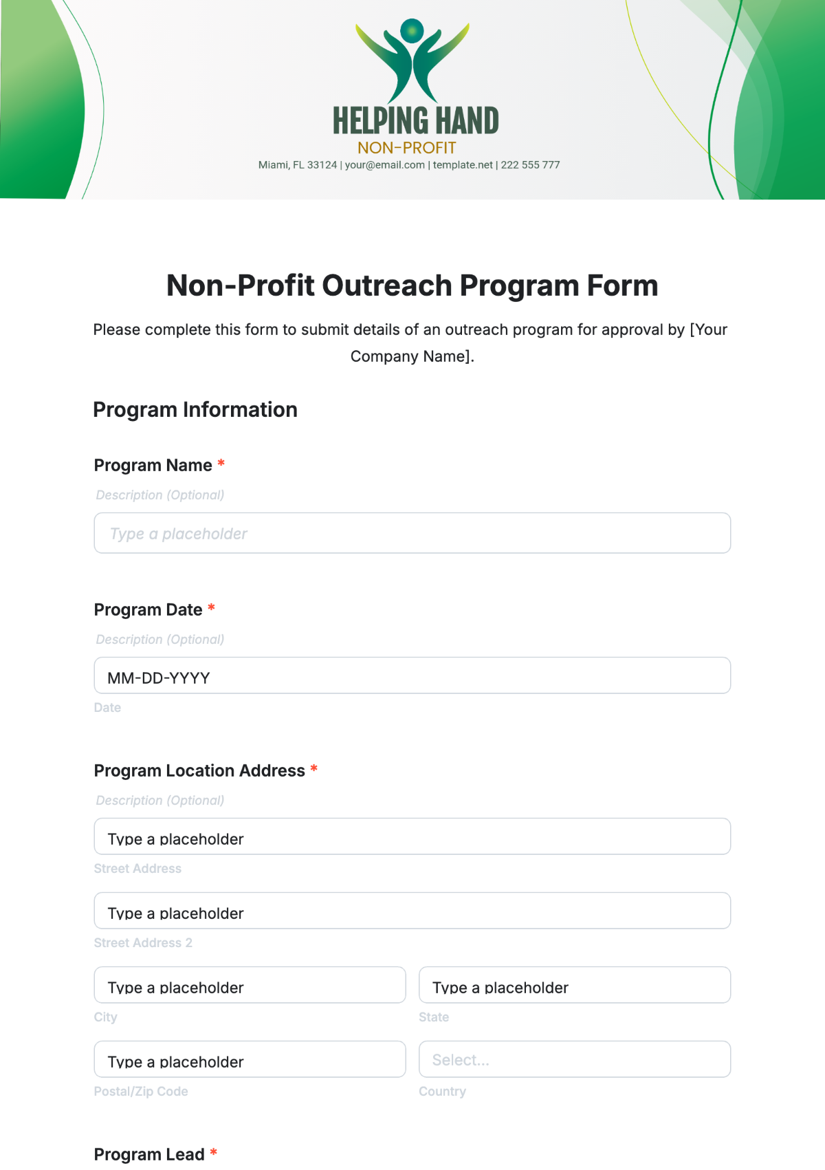 Non-Profit Outreach Program Form Template - Edit Online & Download