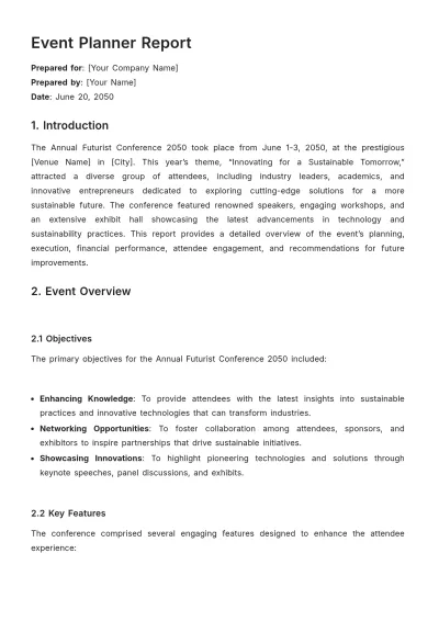 Free Event Planner Report Template to Edit Online
