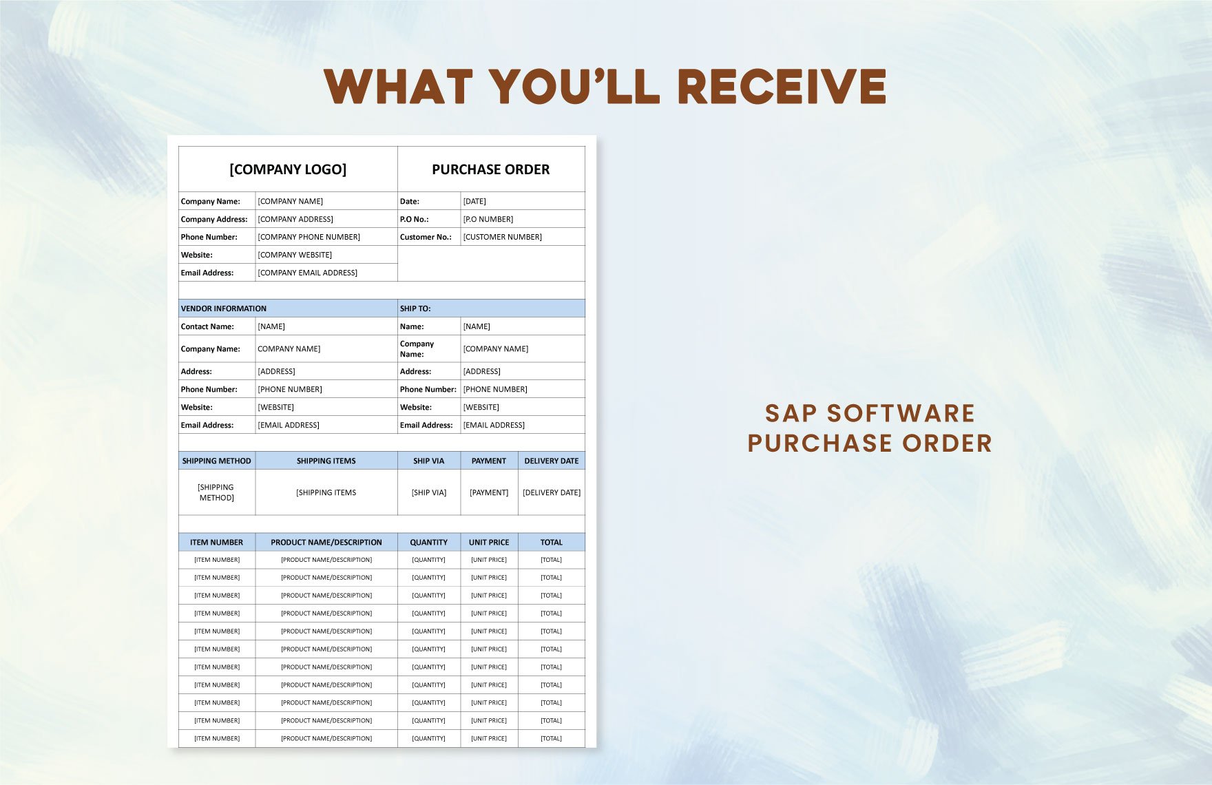 Sap Software Purchase Order Template