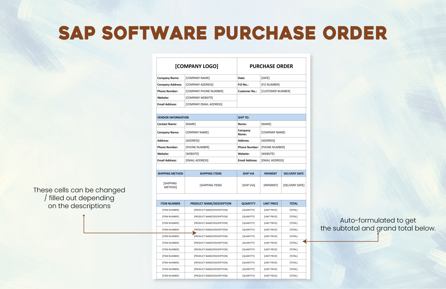 Sap Software Purchase Order Template