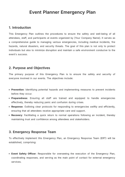 Free Event Planner Emergency Plan Template to Edit Online