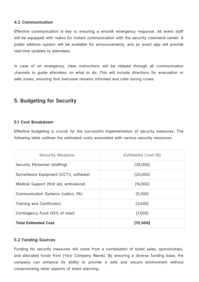 Free Event Planner Security Plan Template to Edit Online