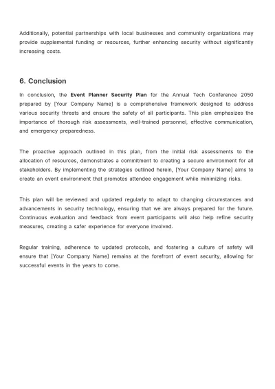 Free Event Planner Security Plan Template to Edit Online