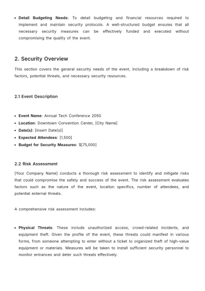 Free Event Planner Security Plan Template to Edit Online