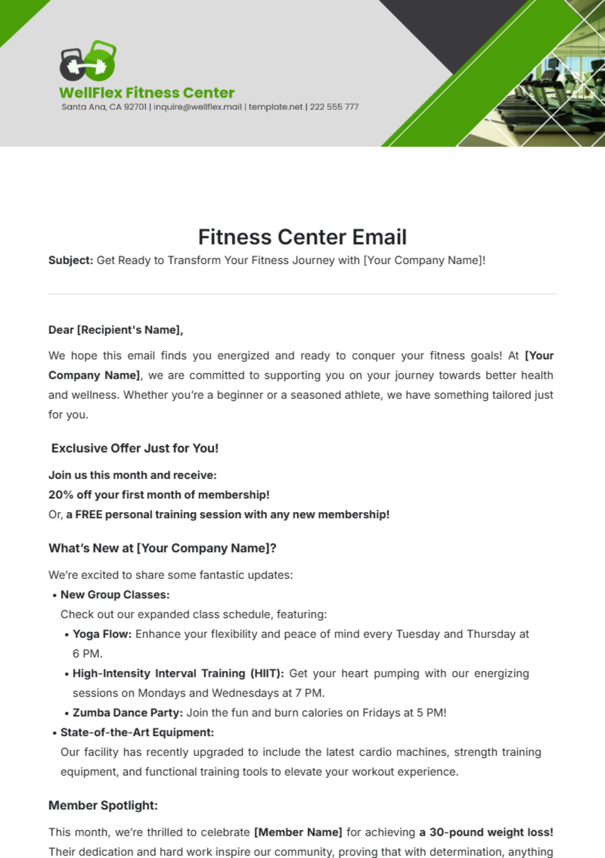 Fitness Center Email Template - Edit Online & Download