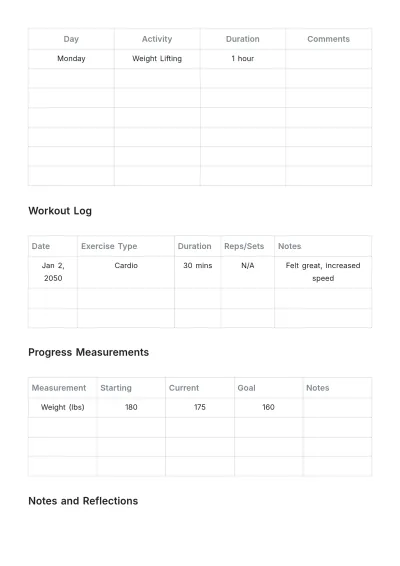 Free Fitness Center Progress Tracker Template to Edit Online