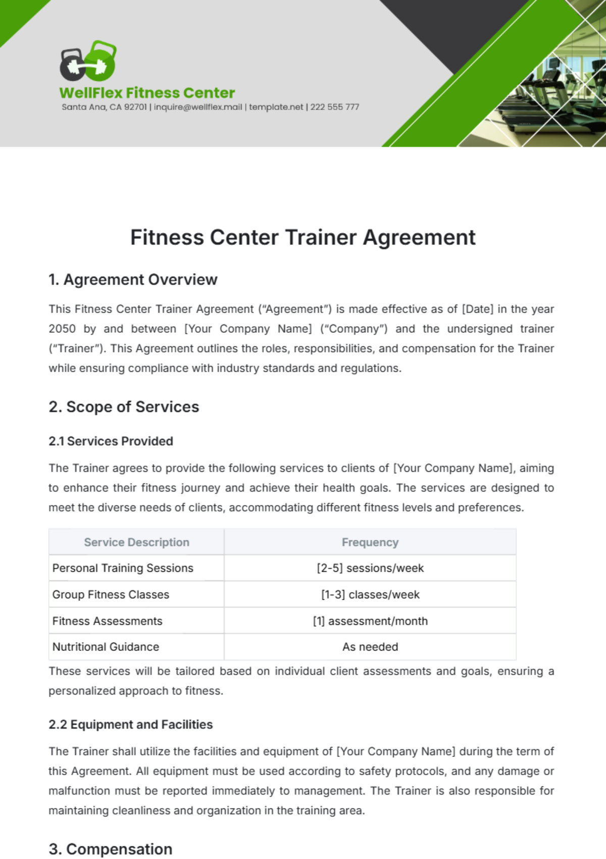 Fitness Center Trainer Agreement Template - Edit Online & Download