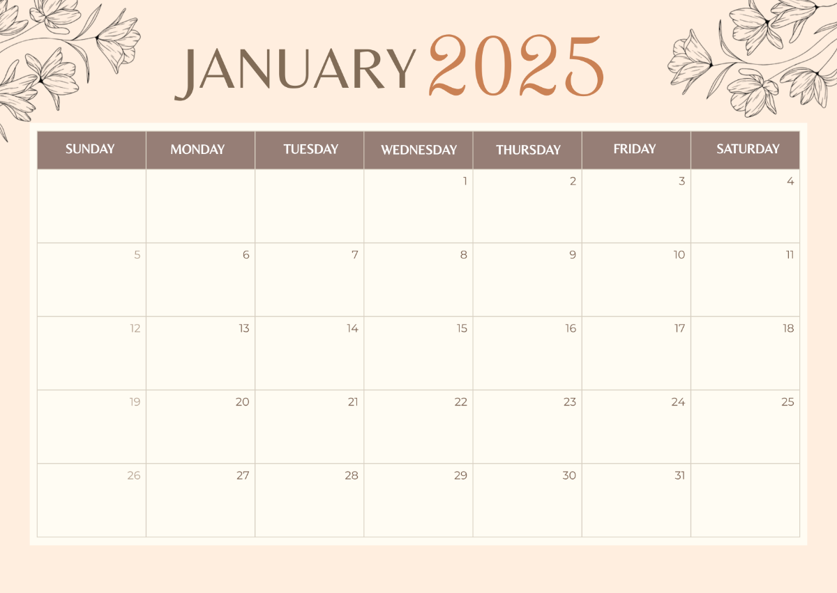 Free Aesthetic 2025 Calendar Template