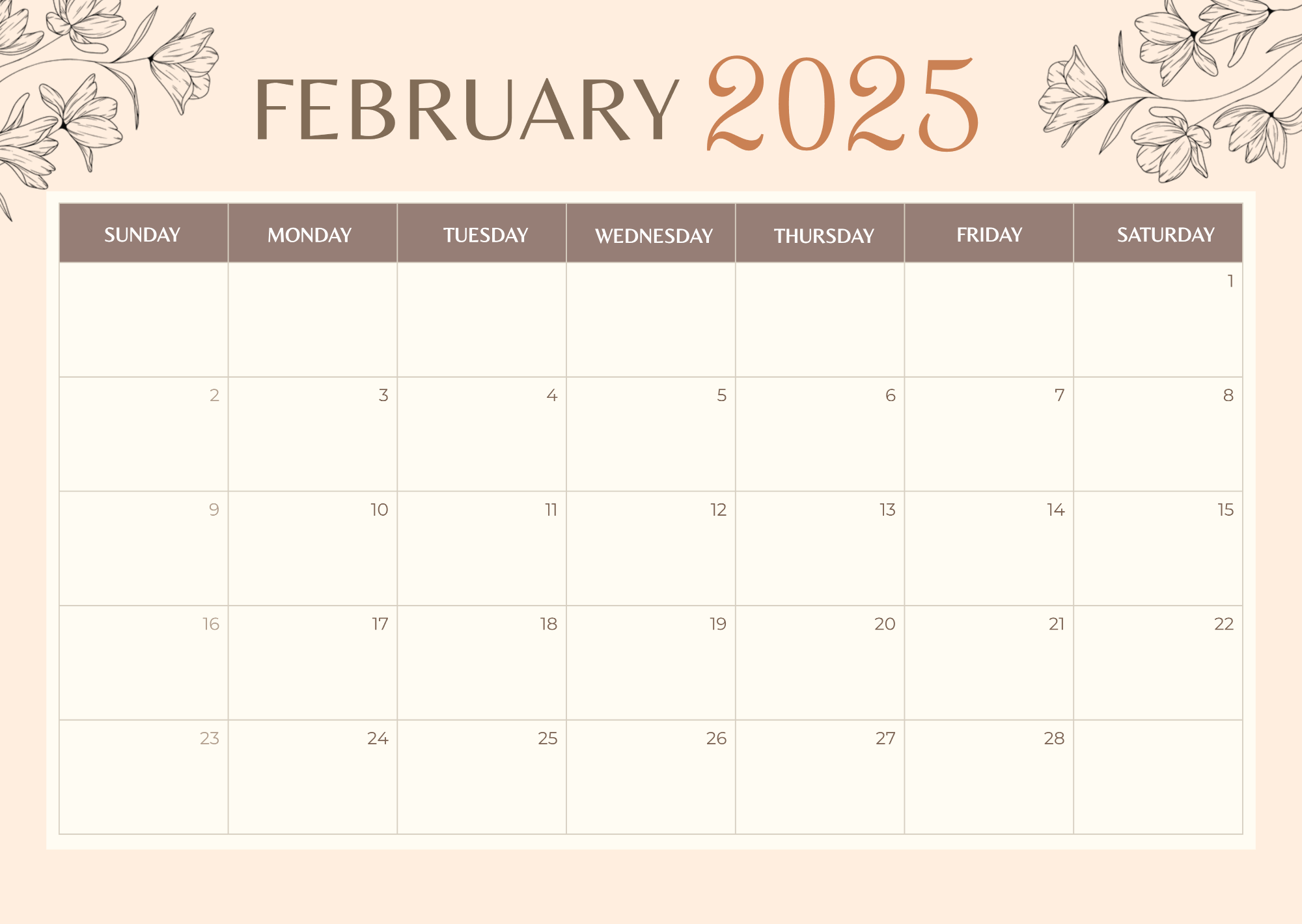 Free Aesthetic 2025 Calendar Template to Edit Online