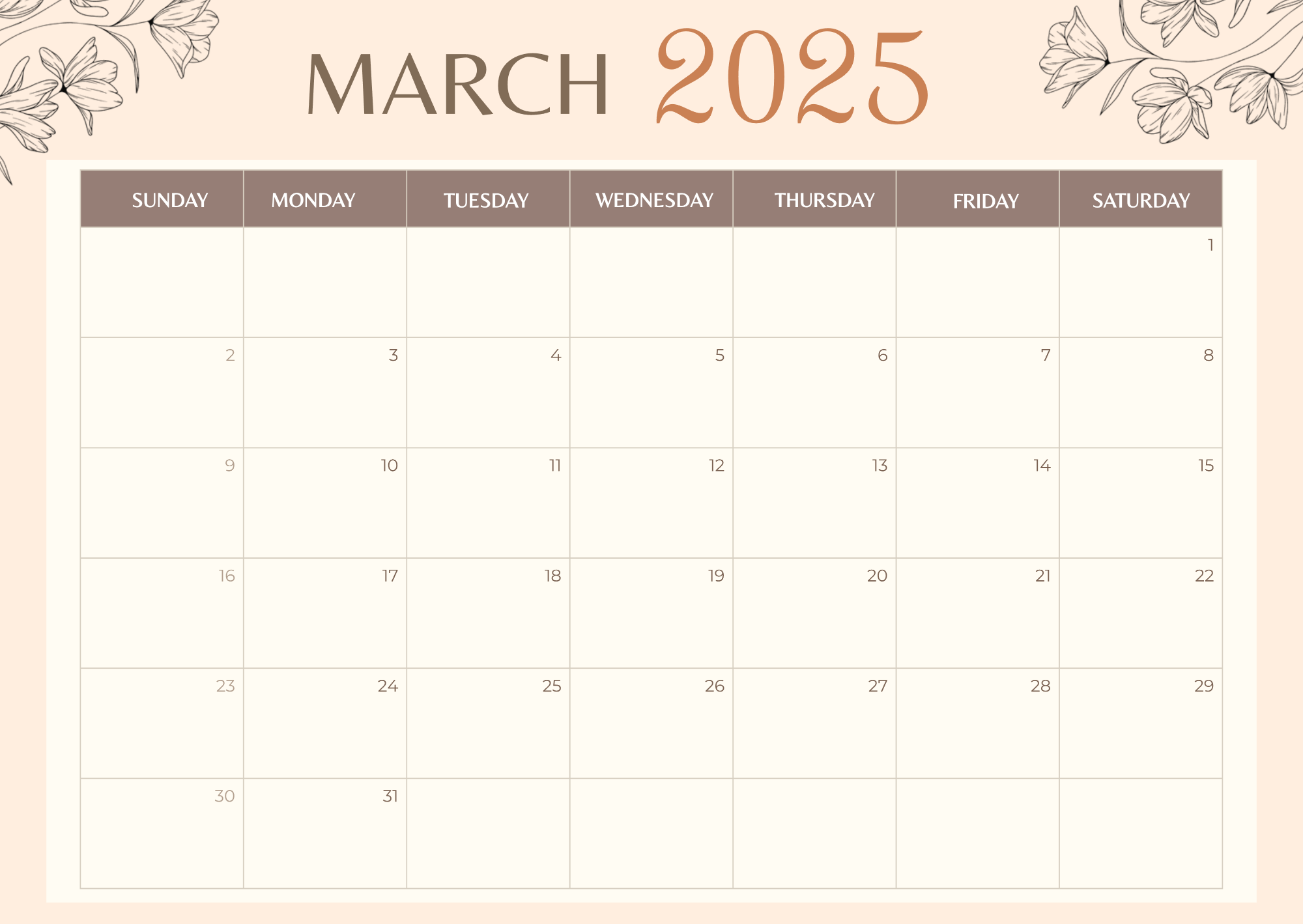 Free Aesthetic 2025 Calendar Template to Edit Online