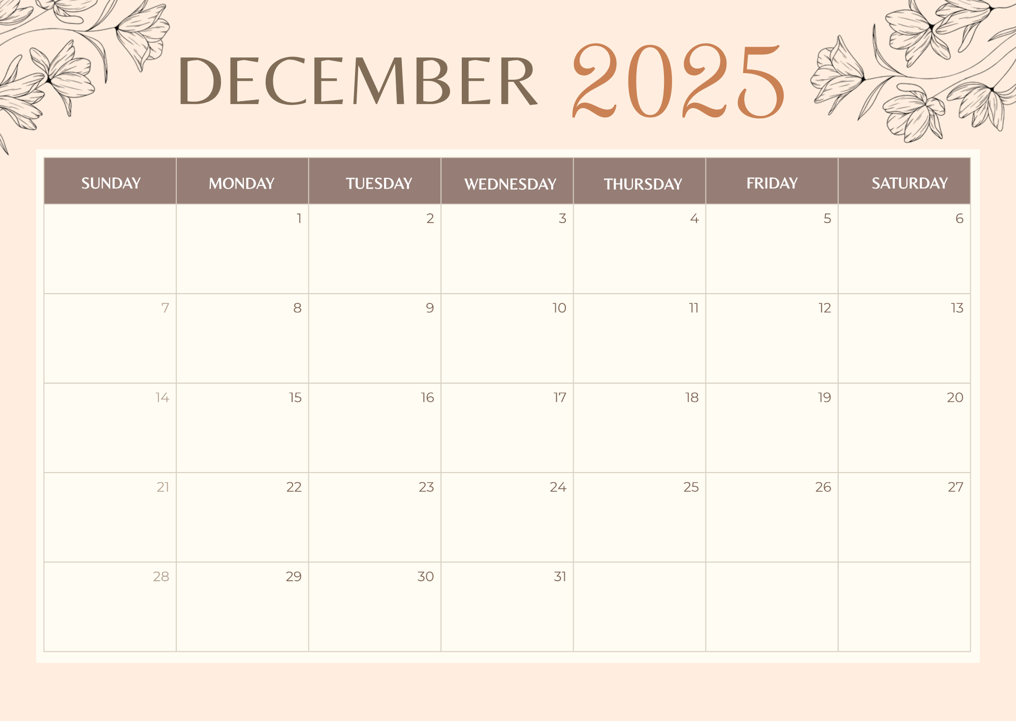 Free Aesthetic 2025 Calendar Template to Edit Online