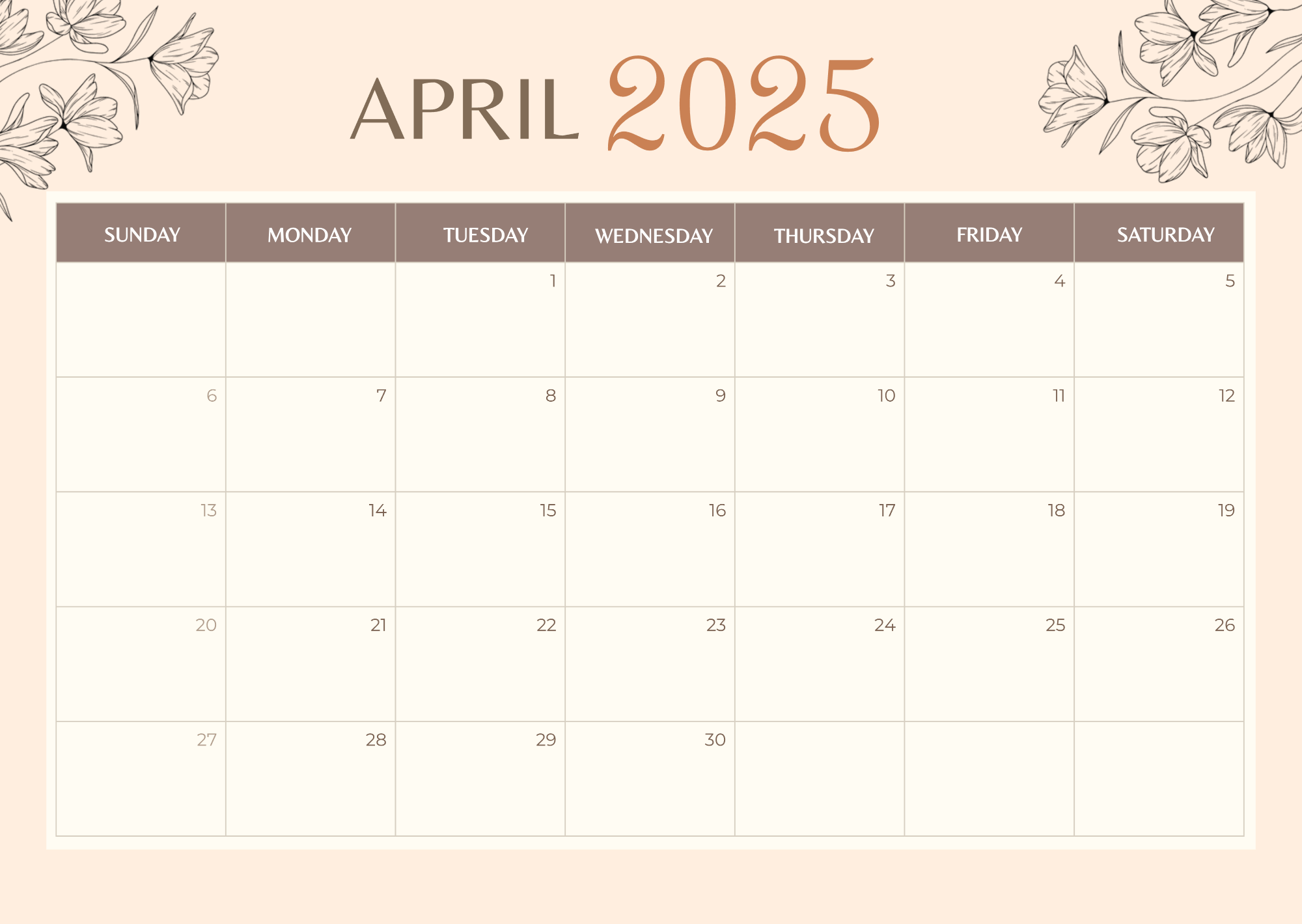 Free Aesthetic 2025 Calendar Template to Edit Online