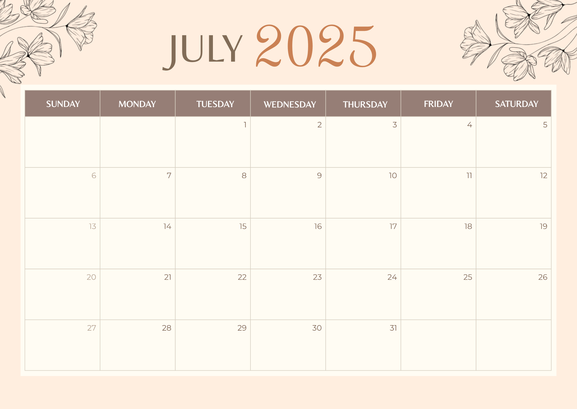 Free Aesthetic 2025 Calendar Template to Edit Online