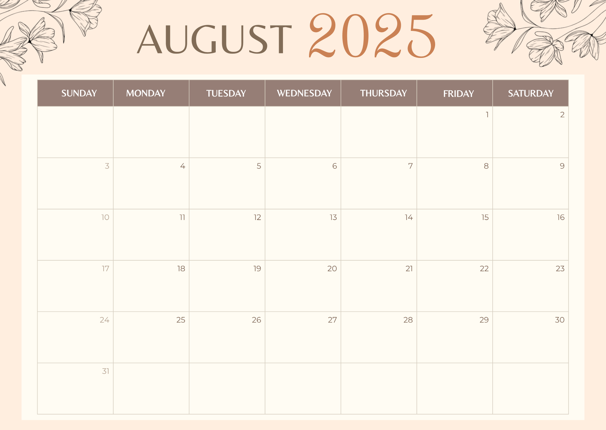Free Aesthetic 2025 Calendar Template to Edit Online