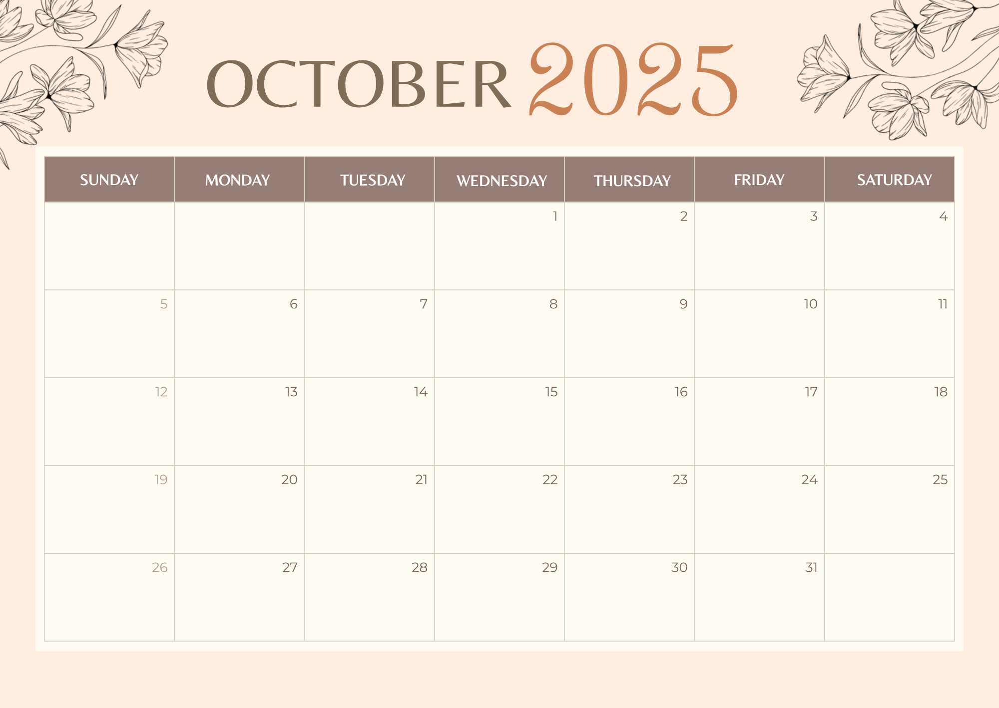 Free Aesthetic 2025 Calendar Template to Edit Online